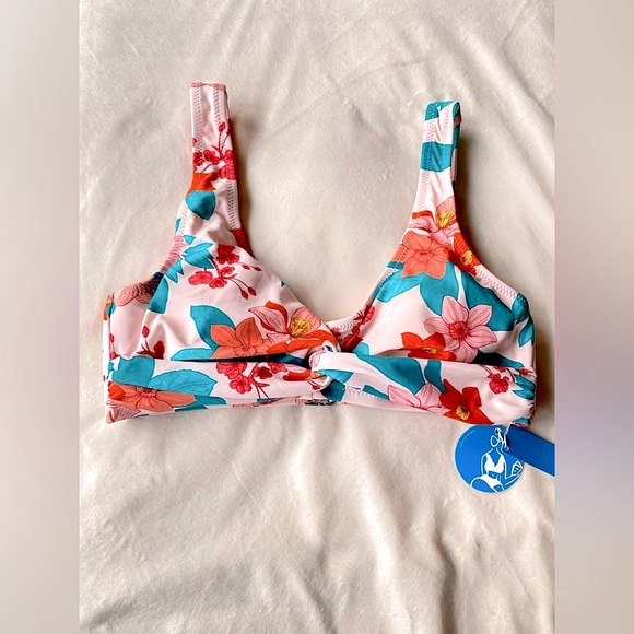 Cupshe Floral Bikini Top Pink Orange Teal Twist Front – Size Small NWT - Picture 3 of 12